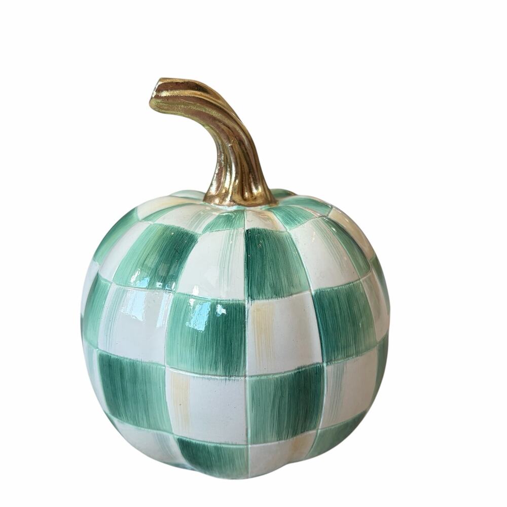 NEW MacKenzie-Childs Emerald Check Mini Pumpkin in Original Box
